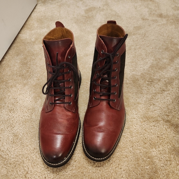 SAKS FIFTH AVENUE Mixed Media Leather & Suede Ankle Boots Red Size 12 - Picture 1 of 7